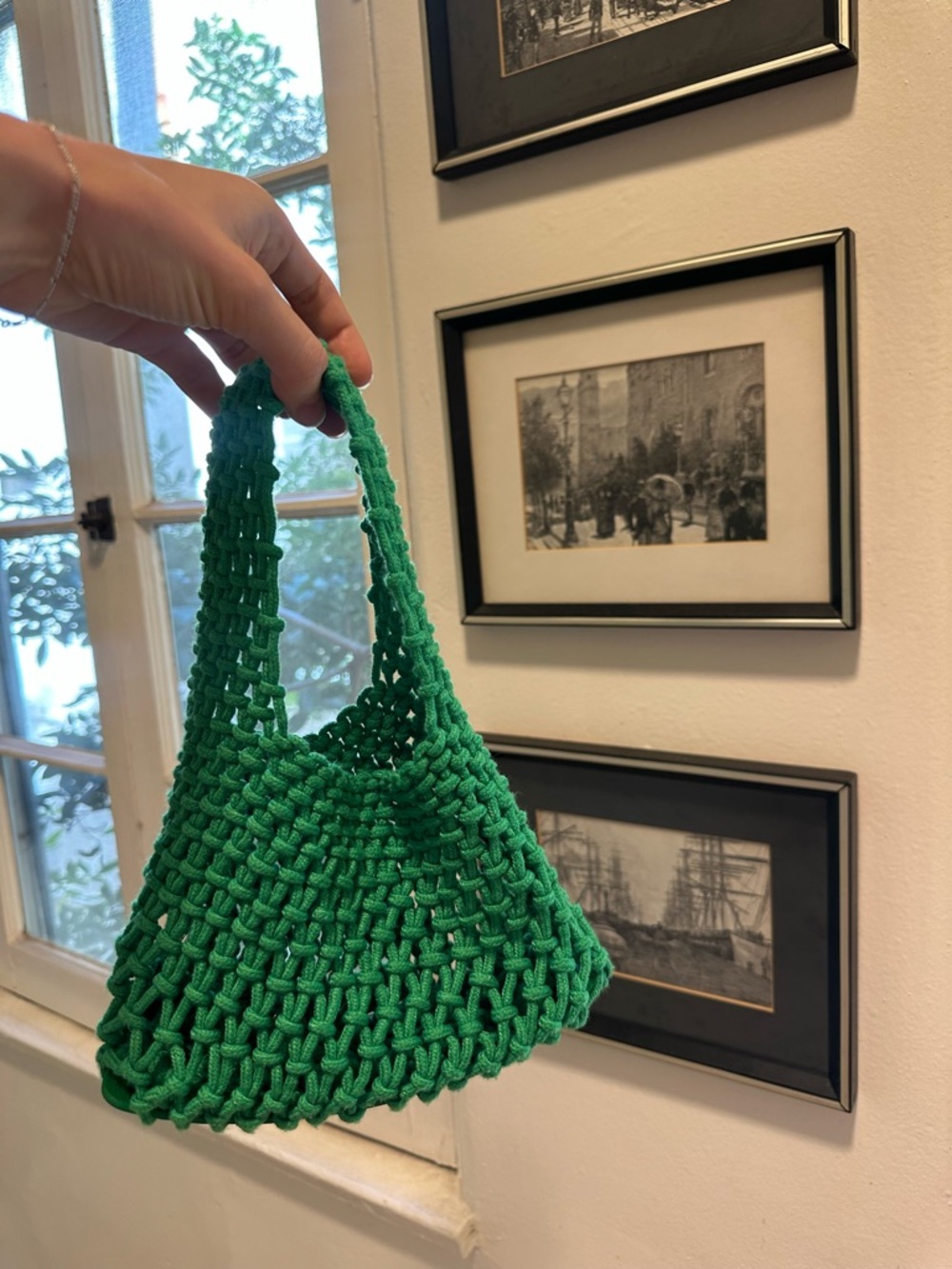 Mini Hand-Knit Green Crochet Market Tote